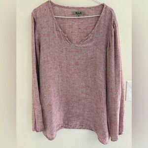 FLAX 100% Linen Prairie Minimalist Top Red Medium Artsy Relaxed Fit crunchy